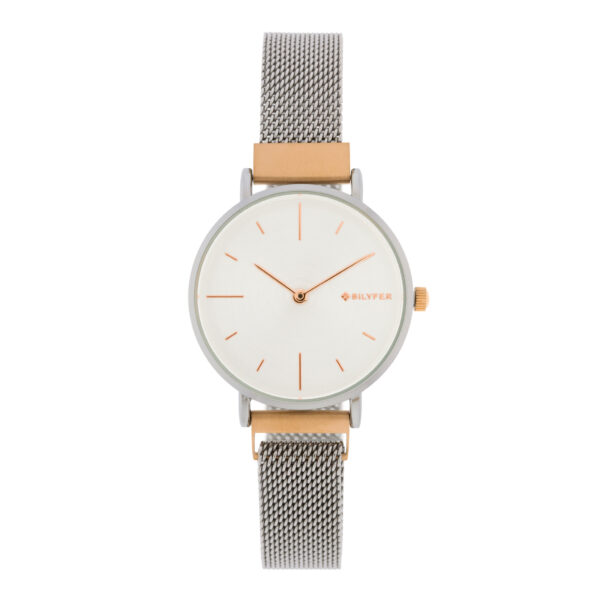 32MM SILVER WATCH ROSE GOLD INDEXES WHITE DIAL MAGNET CLOSURE