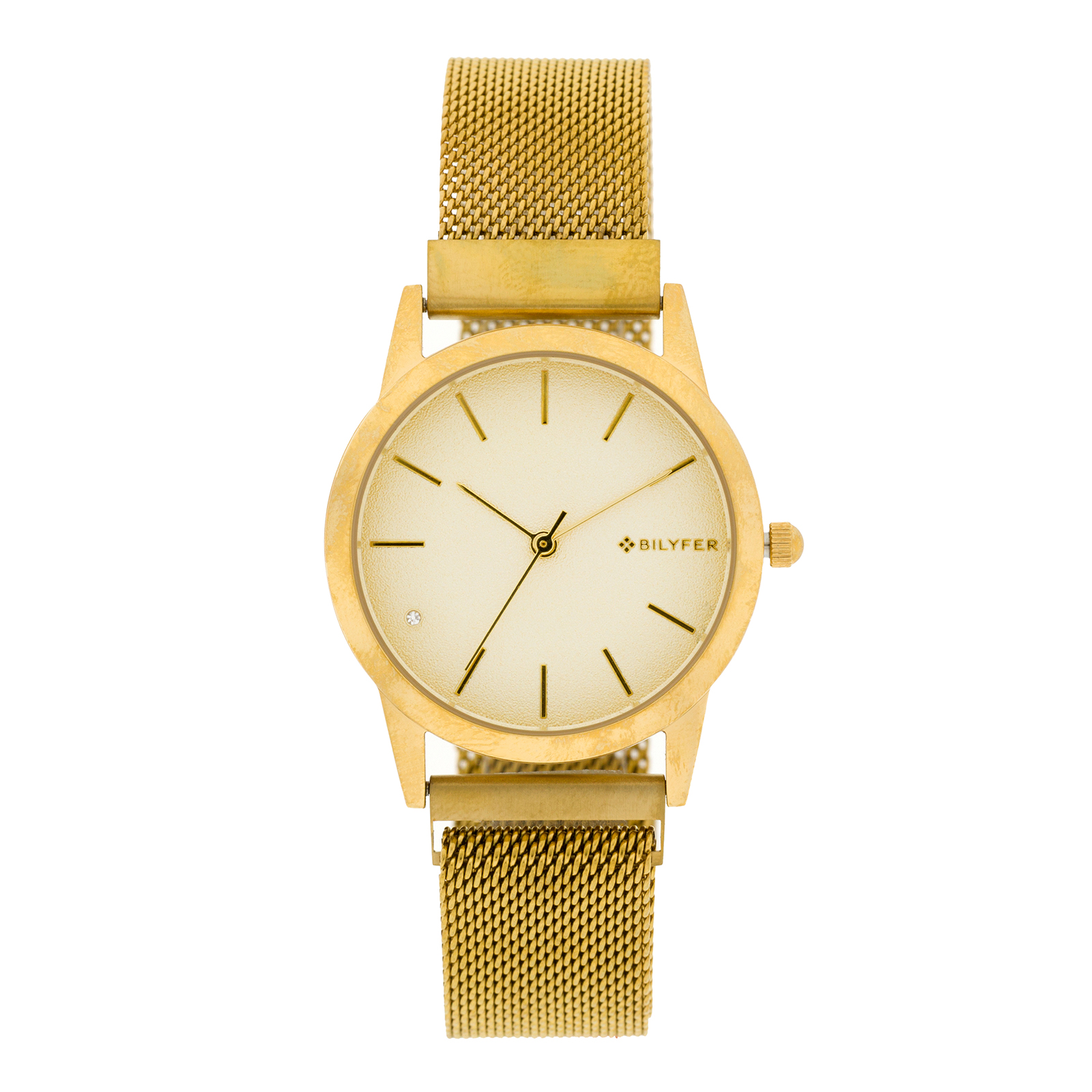 Reloj Bilyfer de acero con malla de imán índices y circonita