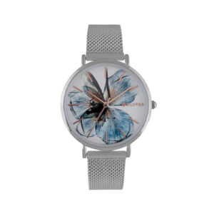 WATCH WITH STEEL MESH WITH LILAC FLOWER IN THE DIAL