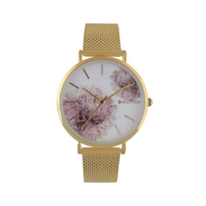 STEEL MESH WATCH WITH INDEXES AND DAHLIA FLOWER