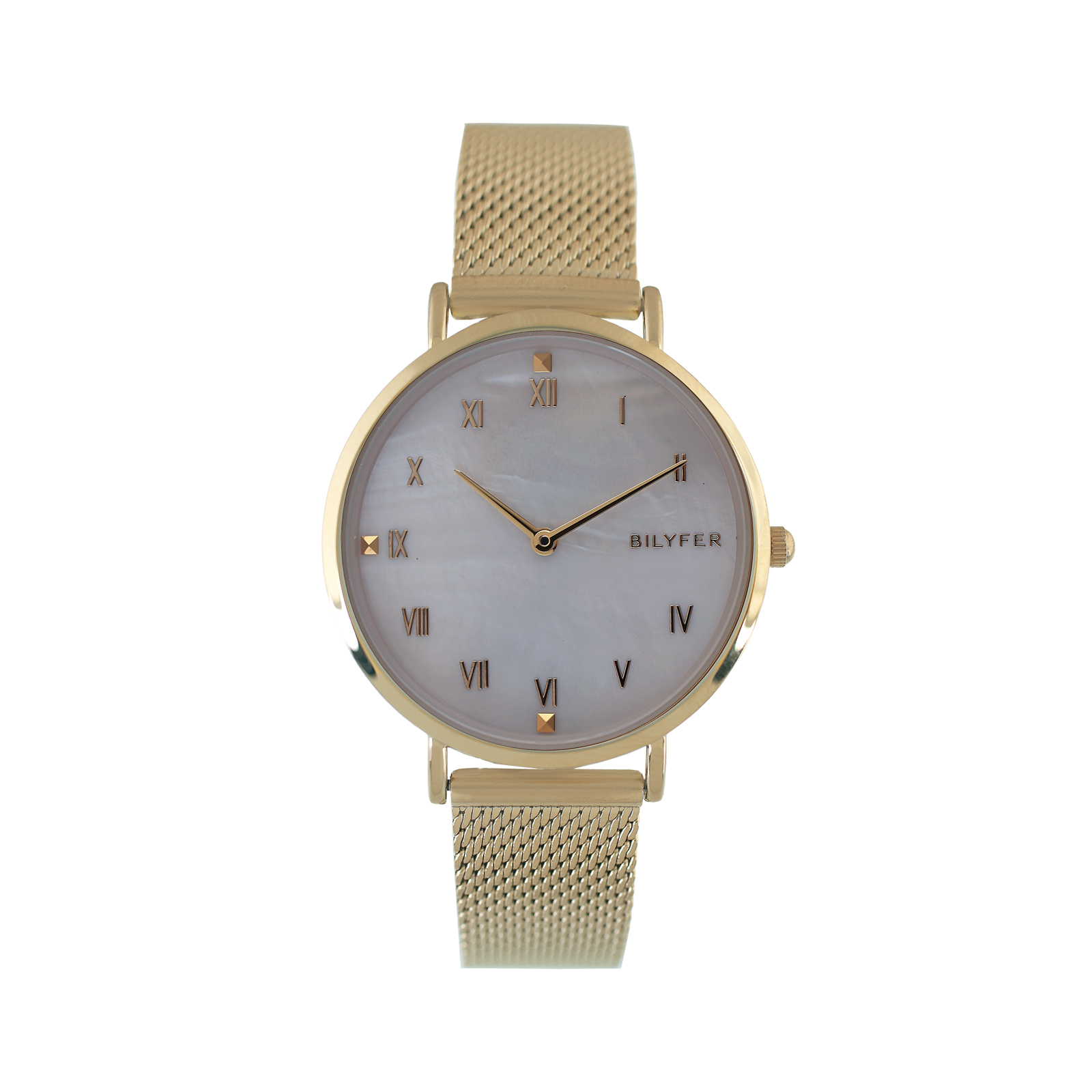 RELOJ CON ESFERA MADREPERLA Nº ROMANOS MALLA DE ACERO