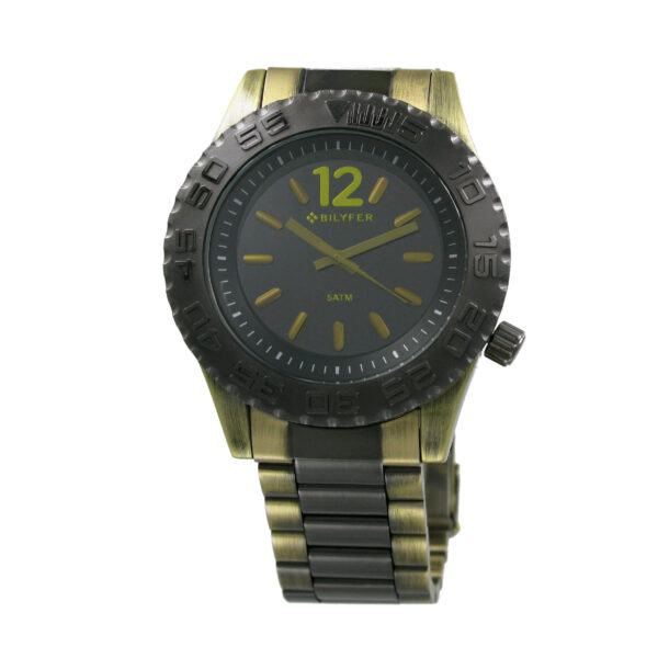 Sports watch with steel chain, water resistant to 5 ATM two-tone black