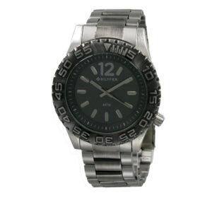 Sports watch with steel chain, water resistant to 5 ATM two-tone silver and black
