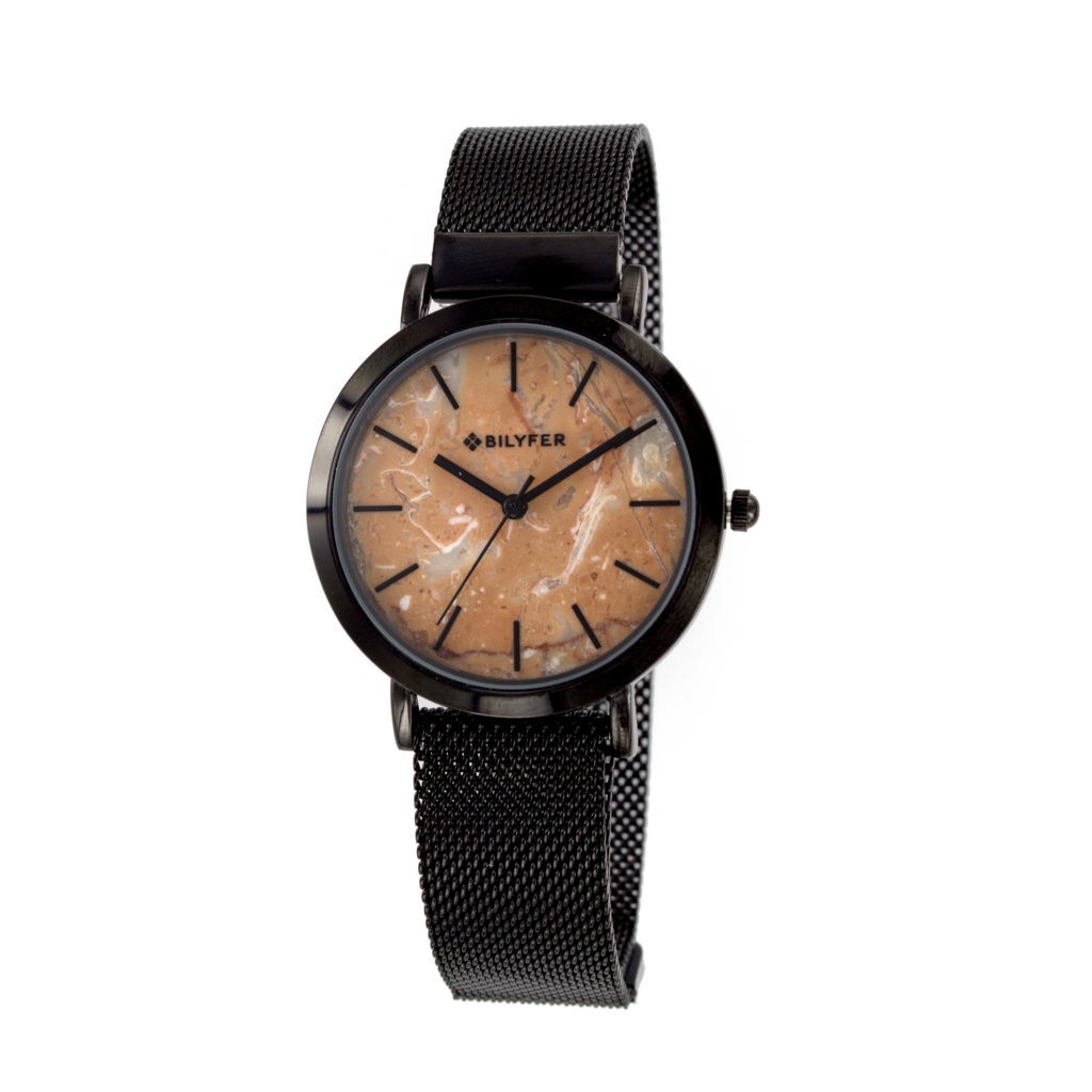 Reloj Bilyfer malla iman esfera piedra NARANJA