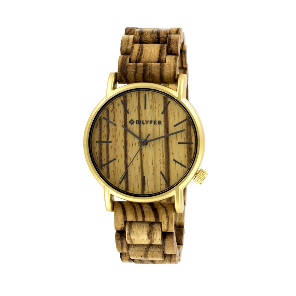 Reloj Bilyfer caja 40mm metal pulsera madera MARRON