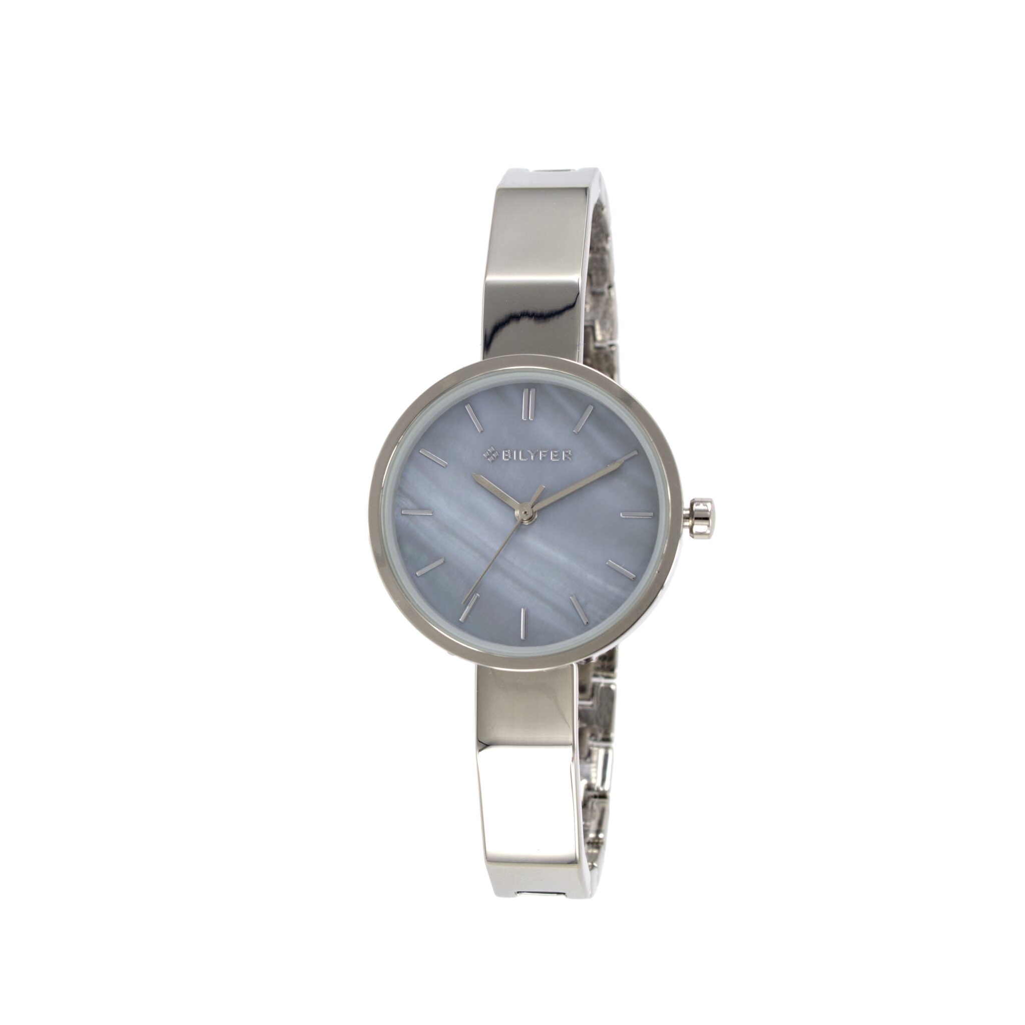 RELOJ SEMIRIGIDO ESFERA MADREPERLA COLOR PLATA PLATEADO