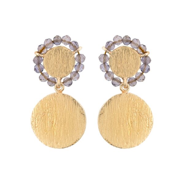 PENDIENTE CHAPADO ORO PIEDRA IOLITE 2 PIEZAS