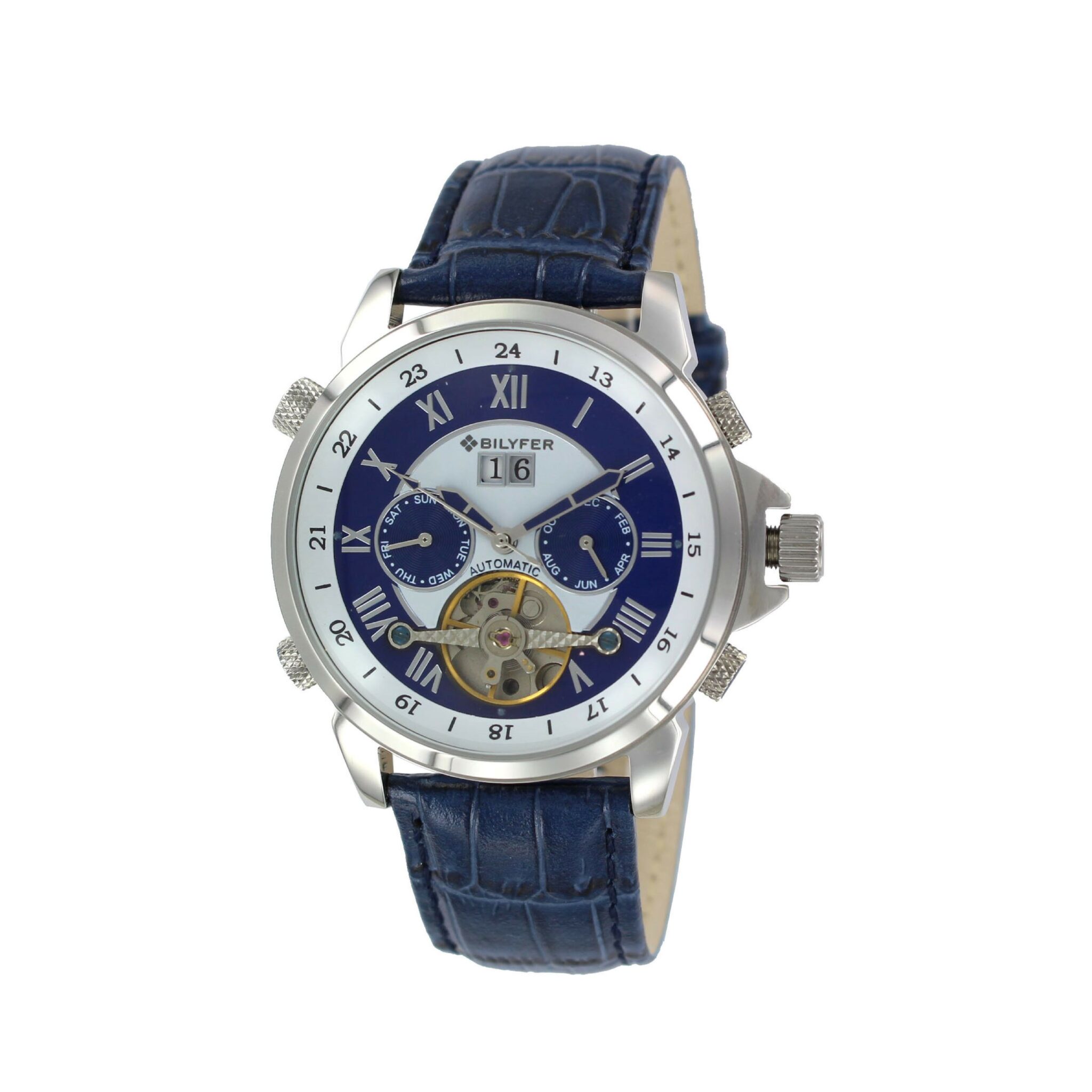 RELOJ AUTOMÁTICO ACERO MULTIFUNCIONES/PIEL CORONA ROSCADA
