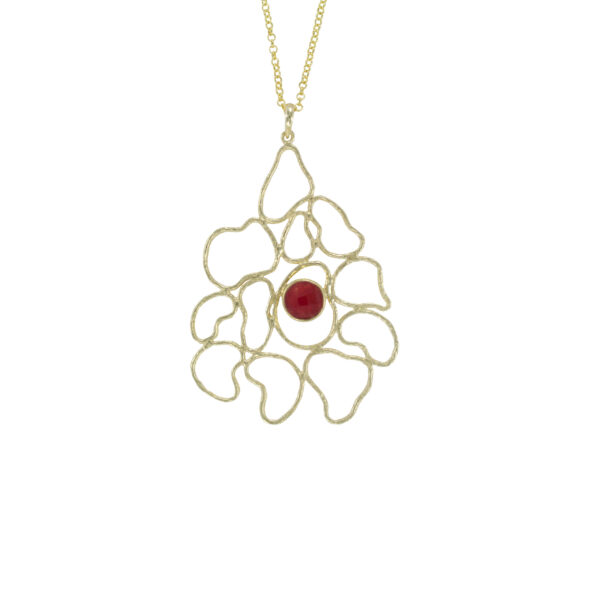 COLGANTE FILIGRANA CHAPADO ORO JADE ROJO