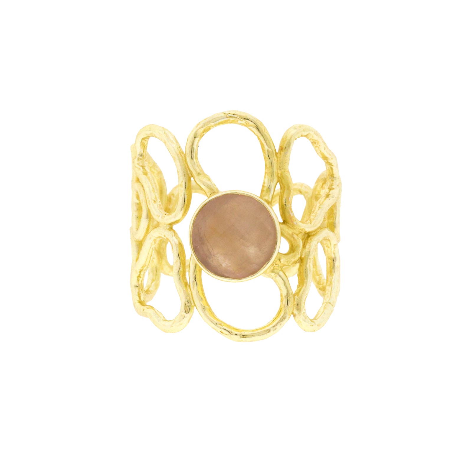 Anillo Rosa Filigrana Chapado Oro y Cuarzo Rosa