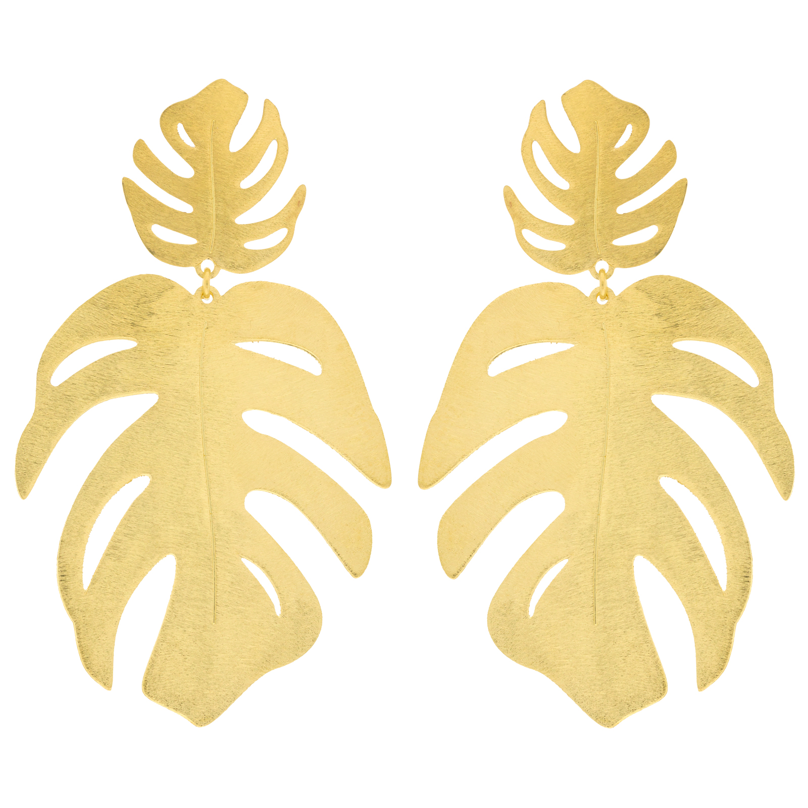 PENDIENTE ARTESANO DOBLE HOJA GRANDE CHAPADO ORO 18K