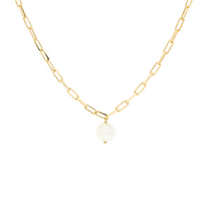 Collar con cadena y perla acabado artesanal chapado oro 18K