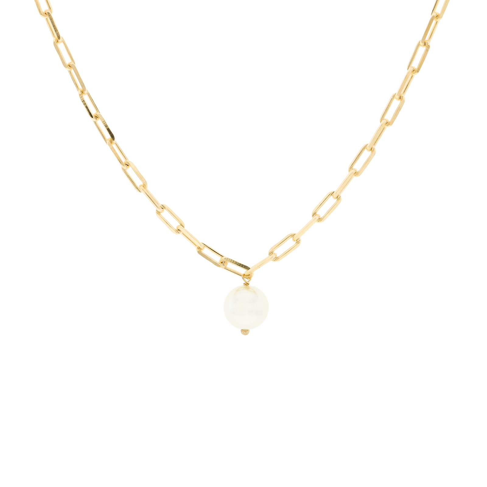 Collar con cadena y perla acabado artesanal chapado oro 18K