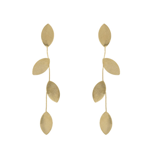 PENDIENTE HOJA DE ACACIA CHAPADO EN ORO ARTESANAL