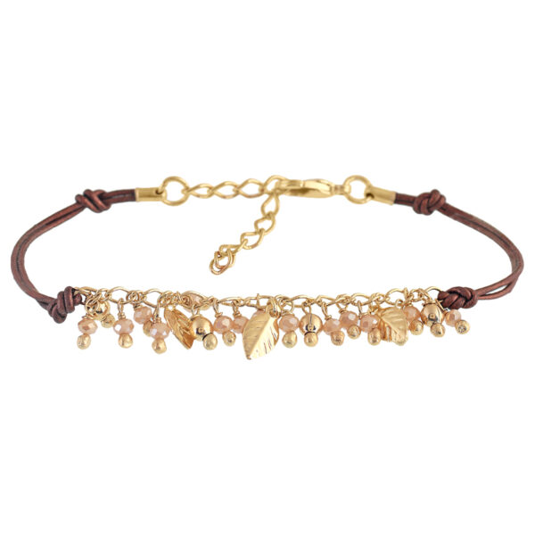 Adjustable Bracelet with Leather and Handcrafted Plated Crystal