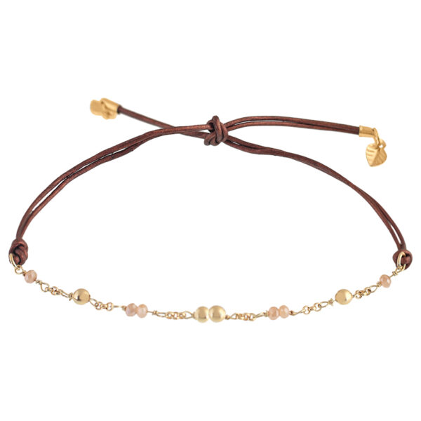 Adjustable Bracelet with Leather and Handcrafted Plated Crystal