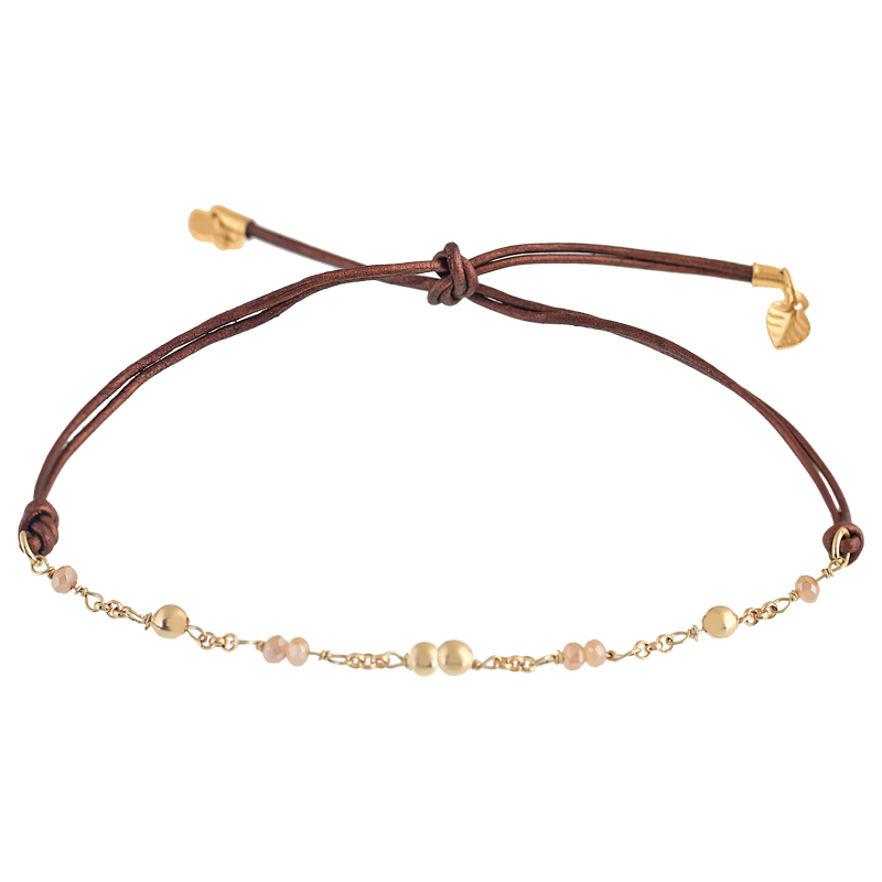PULSERA REGULABLE CON CUERO Y CRISTAL CHAPADO ARTESANAL