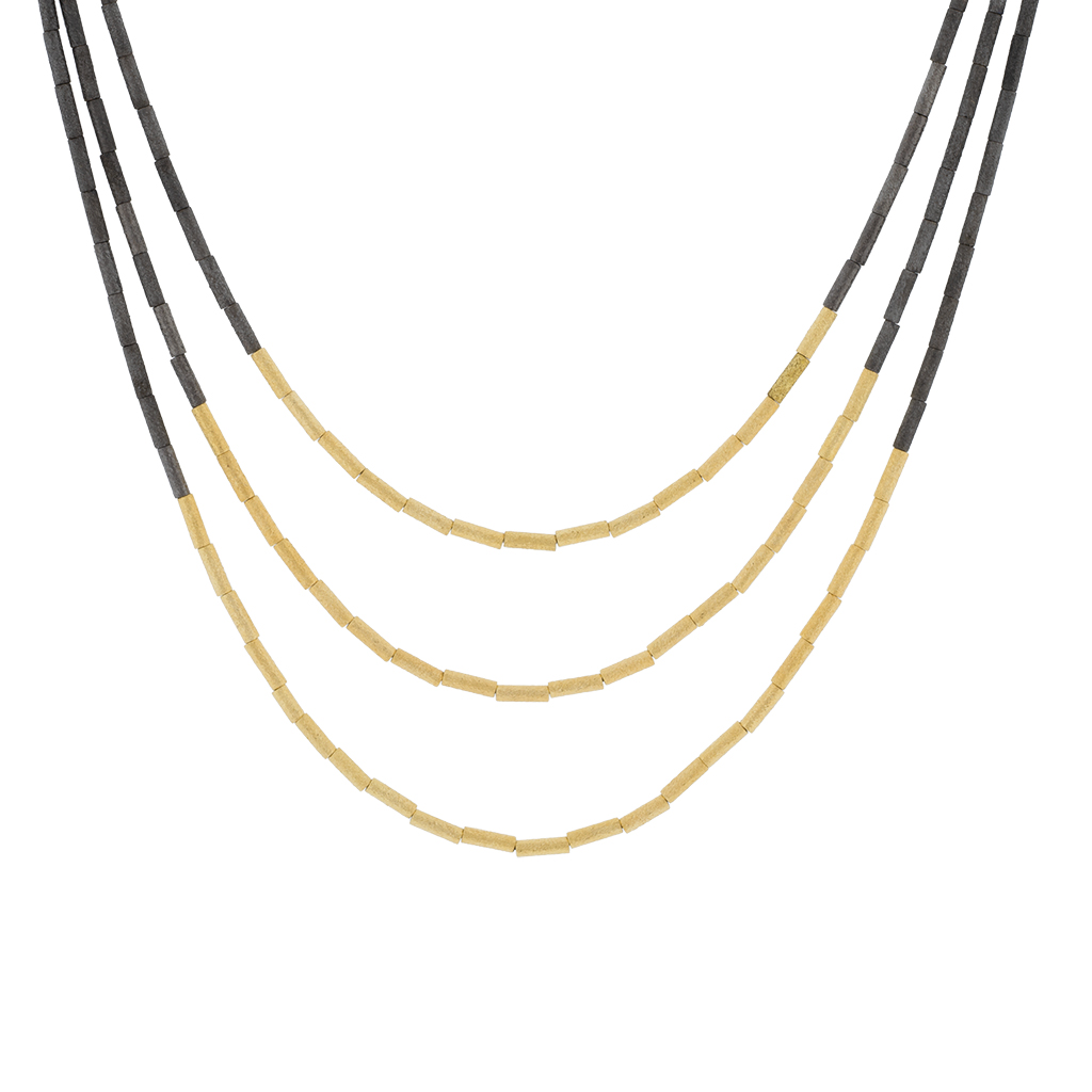 COLLAR 3 VIAS CHAPADO ORO Y RUTENIO CON PIEZAS CHAPADO EN ORO