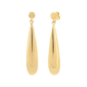 45mm long teardrop earring, shiny finish, 18kt gold plated