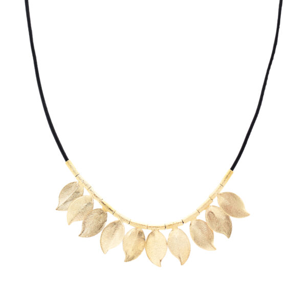 18kt gold plated necklace with wavy leaves and leather