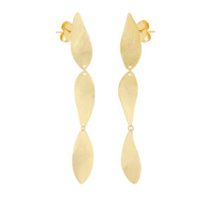 3-piece wavy earring, 18kt gold plated 9cm long