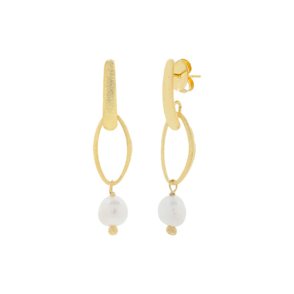 18K gold-plated oval earring with pearl