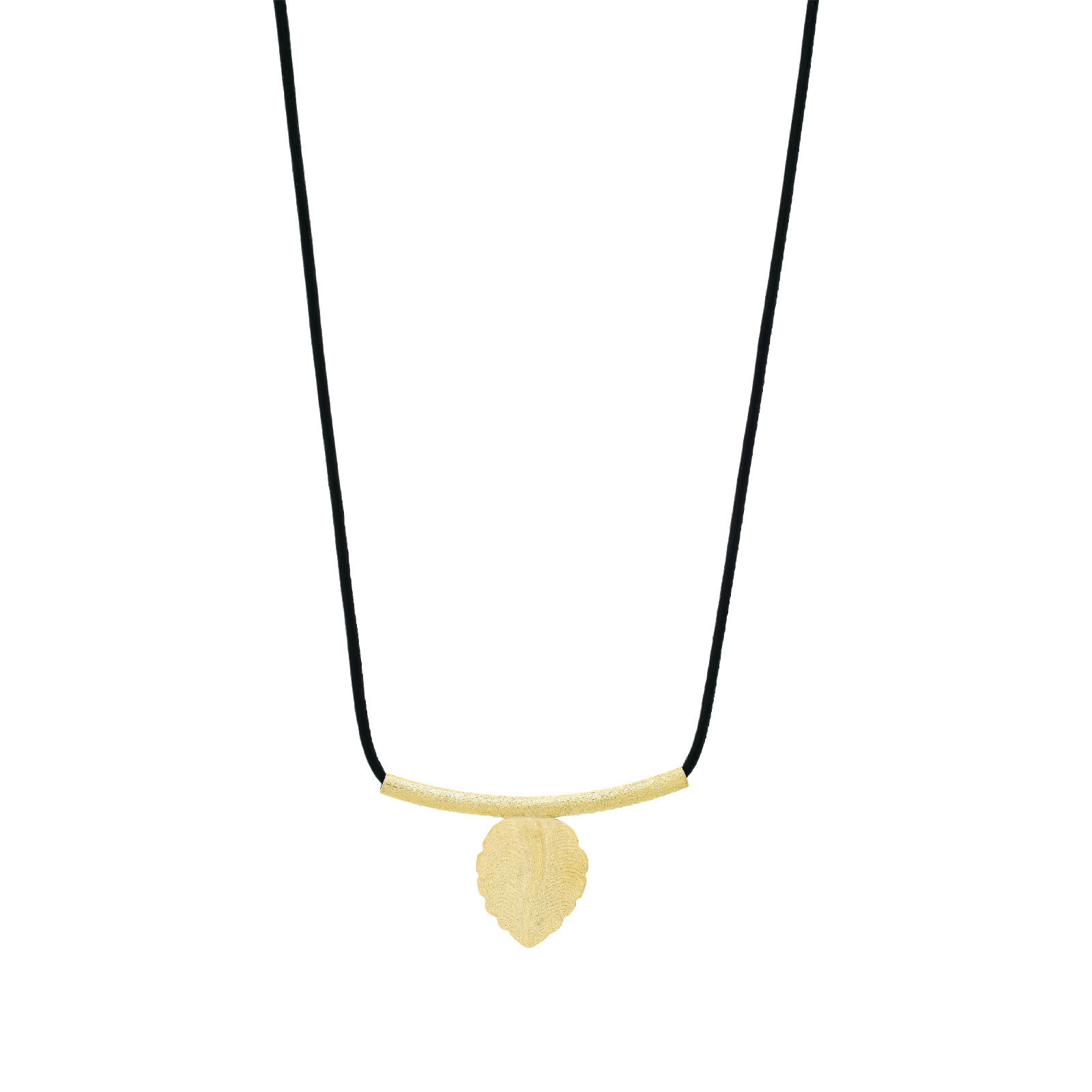 Collar hoja con piel chapado oro 18Ktes