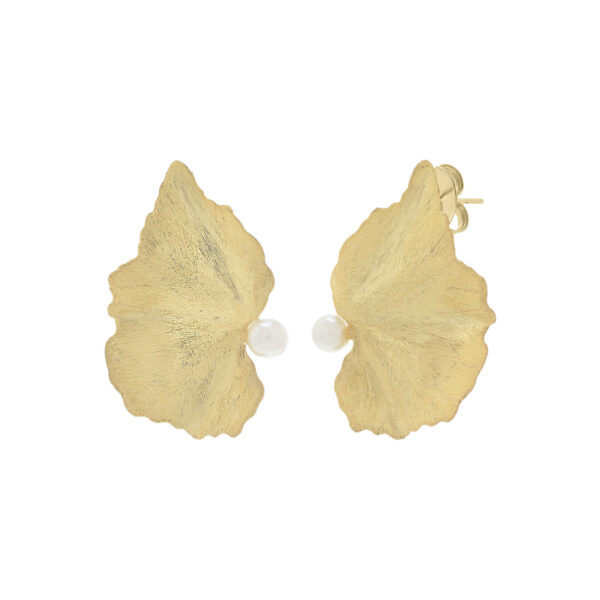 Pendiente hoja con perla