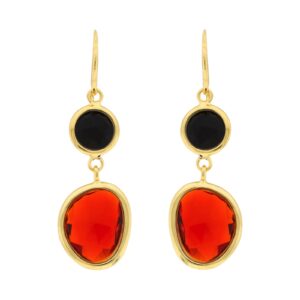 RED AND GOLD PLATED EARRINGS FACETED GLASS