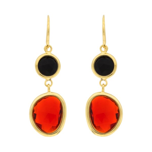 PENDIENTE ROJO CHAPADO ORO Y CRISTAL FACETADO