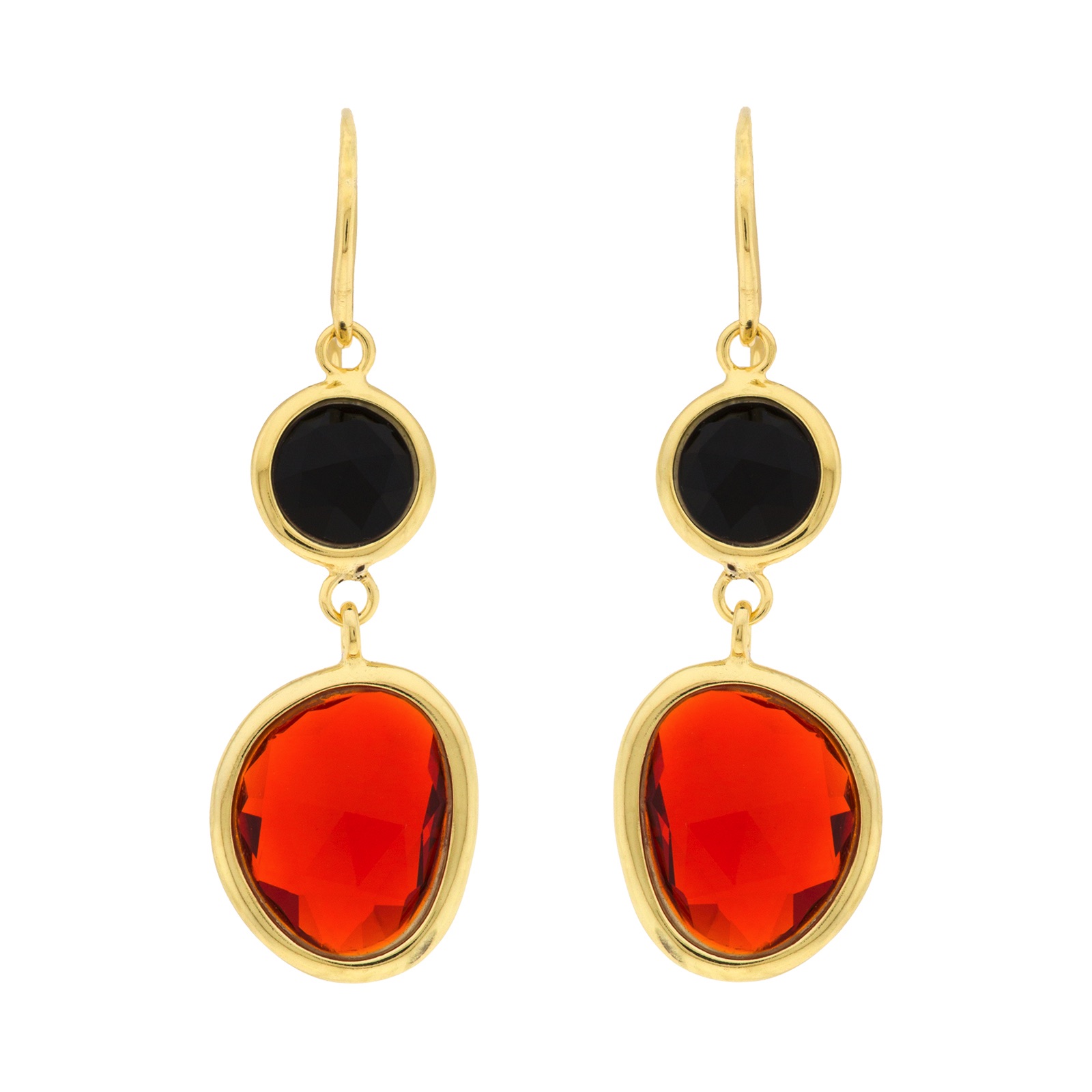 PENDIENTE ROJO CHAPADO ORO Y CRISTAL FACETADO