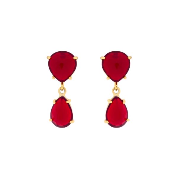 RED DOUBLE SLOPE LAGRIMA faceted crystal gold plated