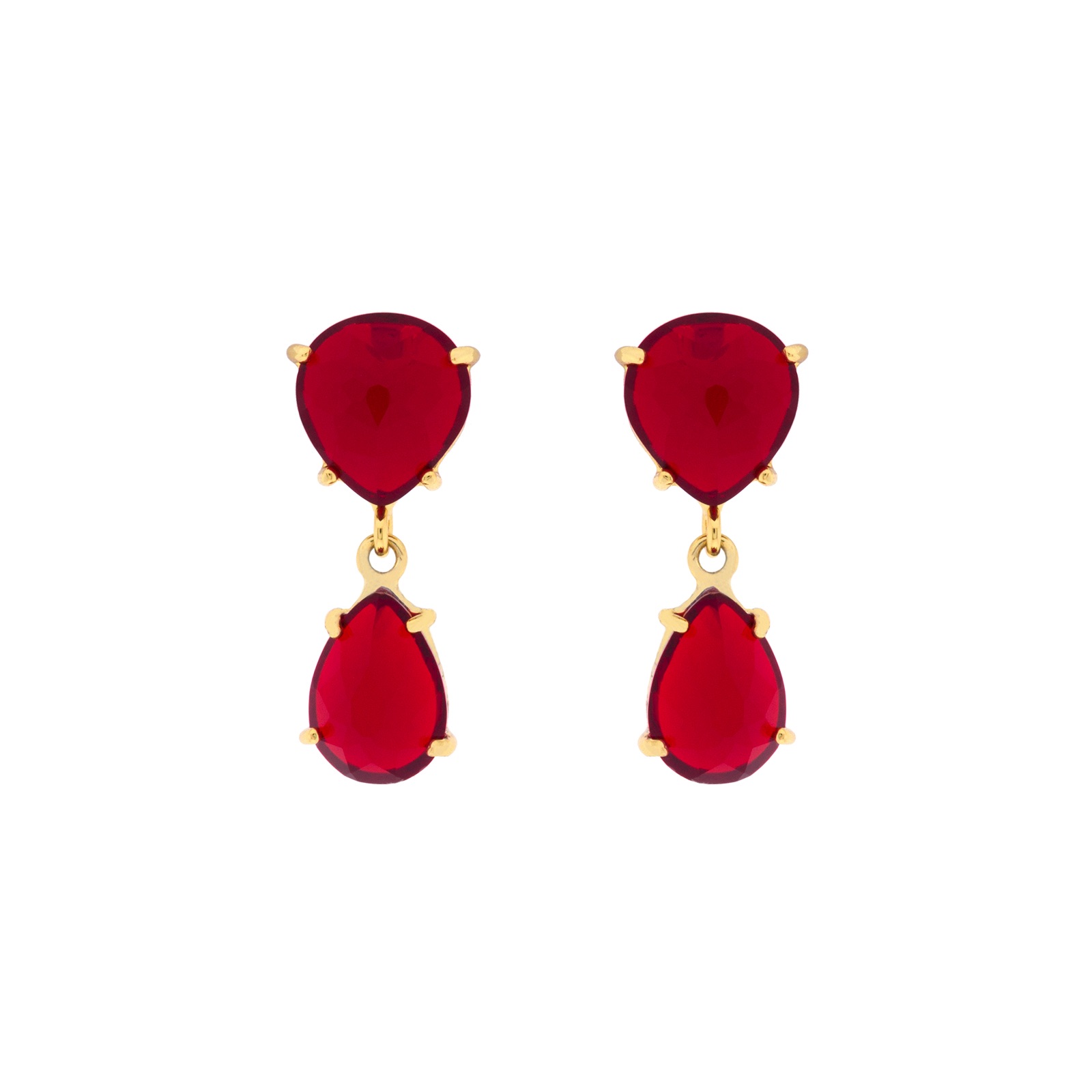 RED DOUBLE SLOPE LAGRIMA faceted crystal gold plated