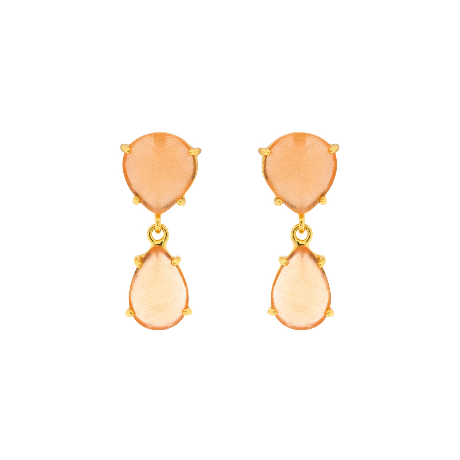 PENDIENTE NARANJA DOBLE LAGRIMA CHAPADO ORO CRISTAL FACETADO
