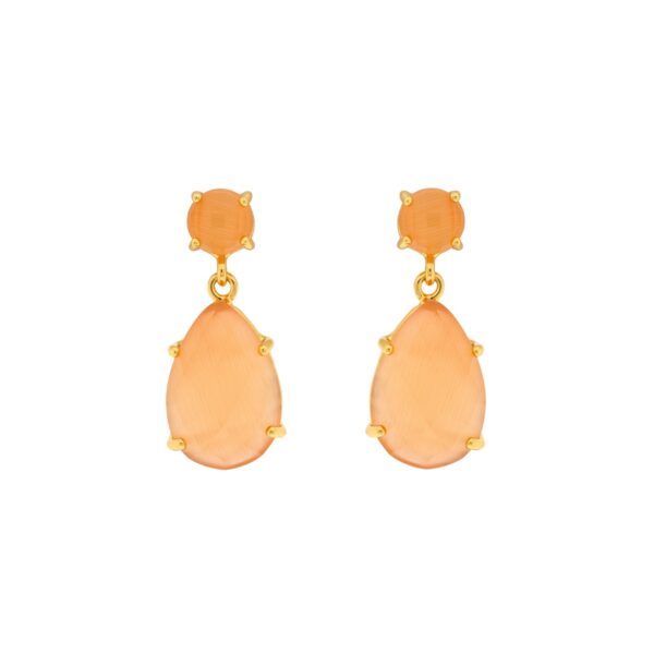 PENDIENTE NARANJA CIRCULO Y LAGRIMA CHAPADO ORO CRISTAL FACE