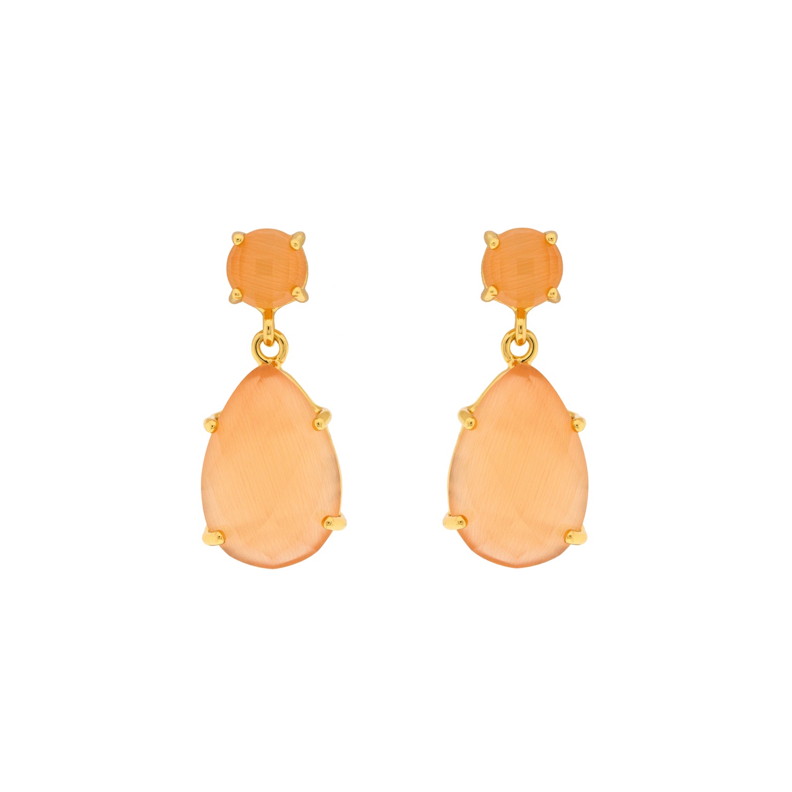 PENDIENTE NARANJA CIRCULO Y LAGRIMA CHAPADO ORO CRISTAL FACE