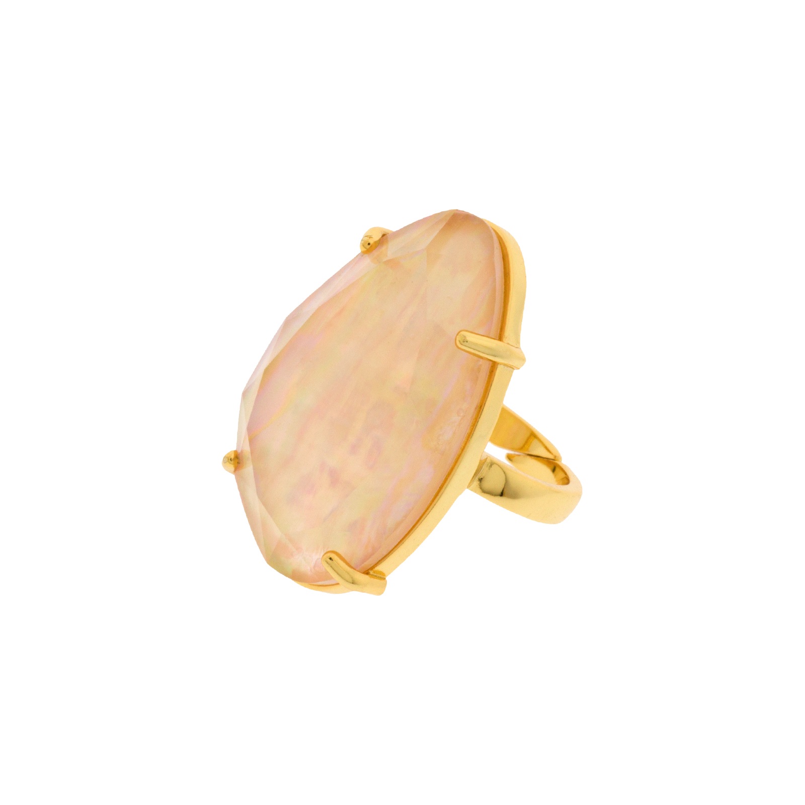 ANILLO ROSA UNIVERSAL CHAPADO ORO MADREPERLA Y CRISTAL FACET