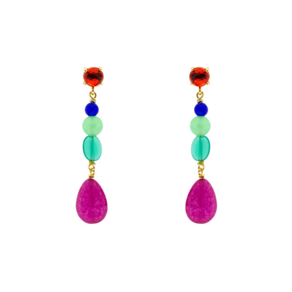 Short earring fuchsia multicolor gold plated crystal 5cm long