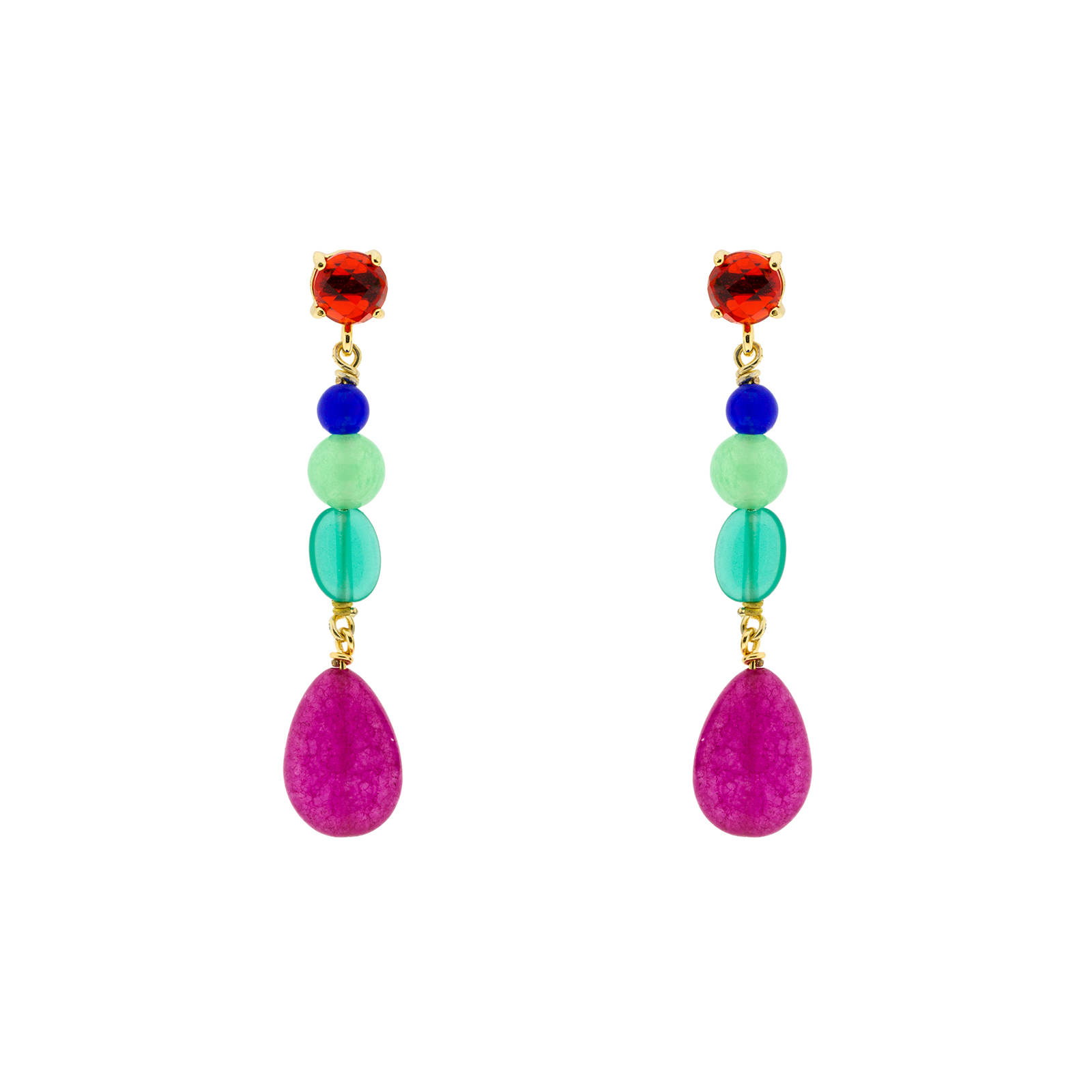 Short earring fuchsia multicolor gold plated crystal 5cm long