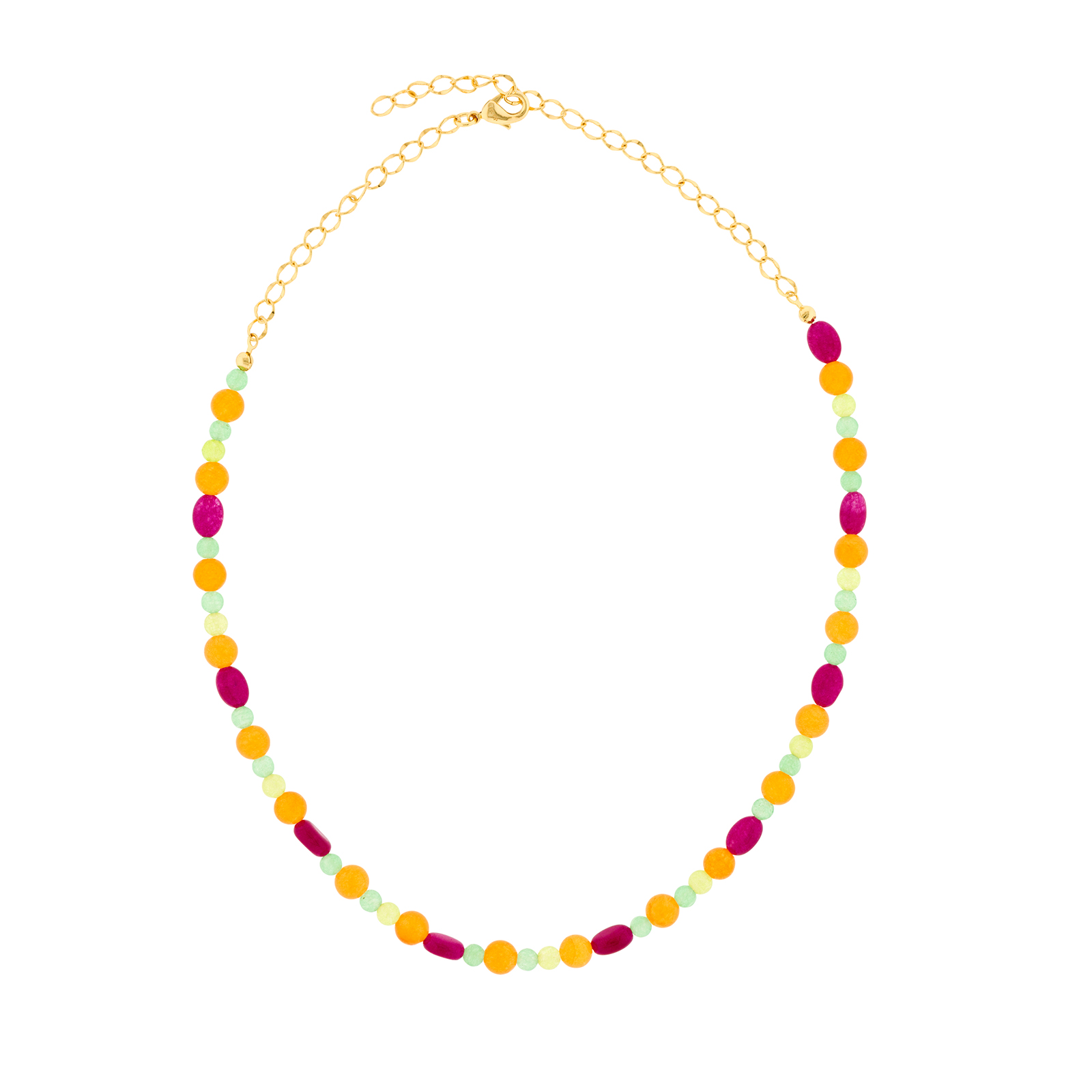 Collar naranja multicolor con cristales facetados 45 +7cm extensión chapado oro
