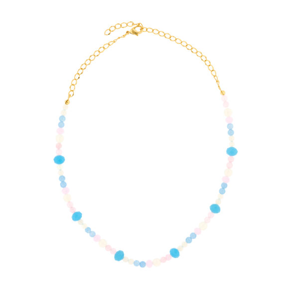 Multicolor pink necklace with faceted crystal and gold plated 45 + 7cm extension