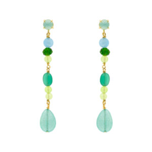 Pendiente largo verde multicolor con cristales facetados chapado oro 6'5cm largo