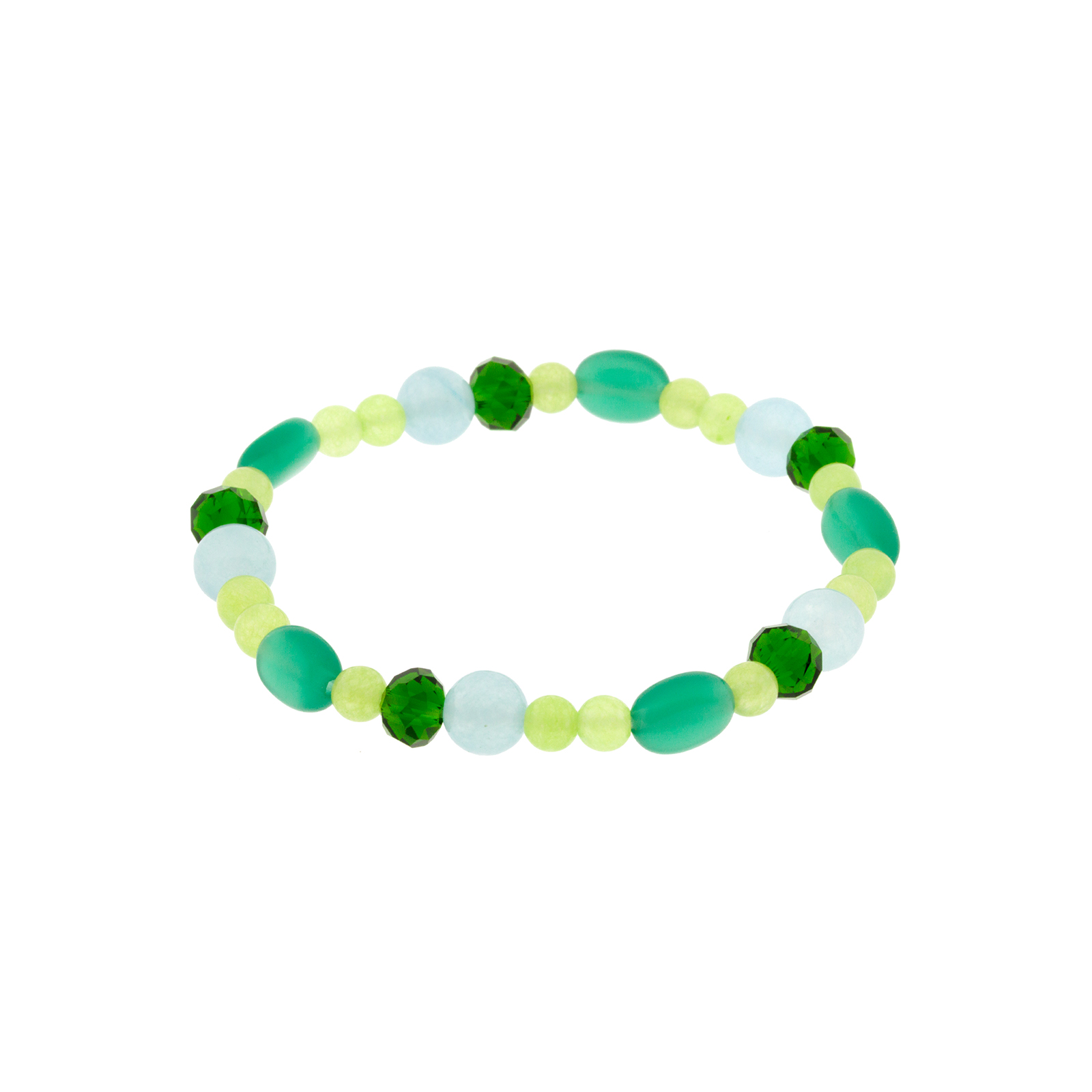 Pulsera elástica verde multicolor con cristales facetados