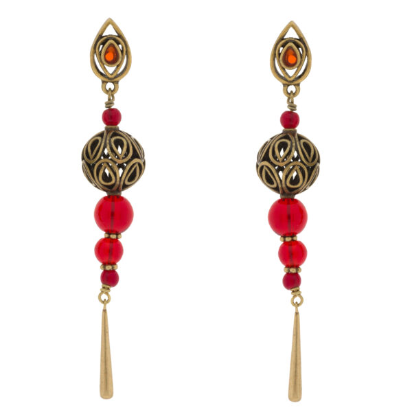 Pendiente vintage con chapado oro antique y cristal