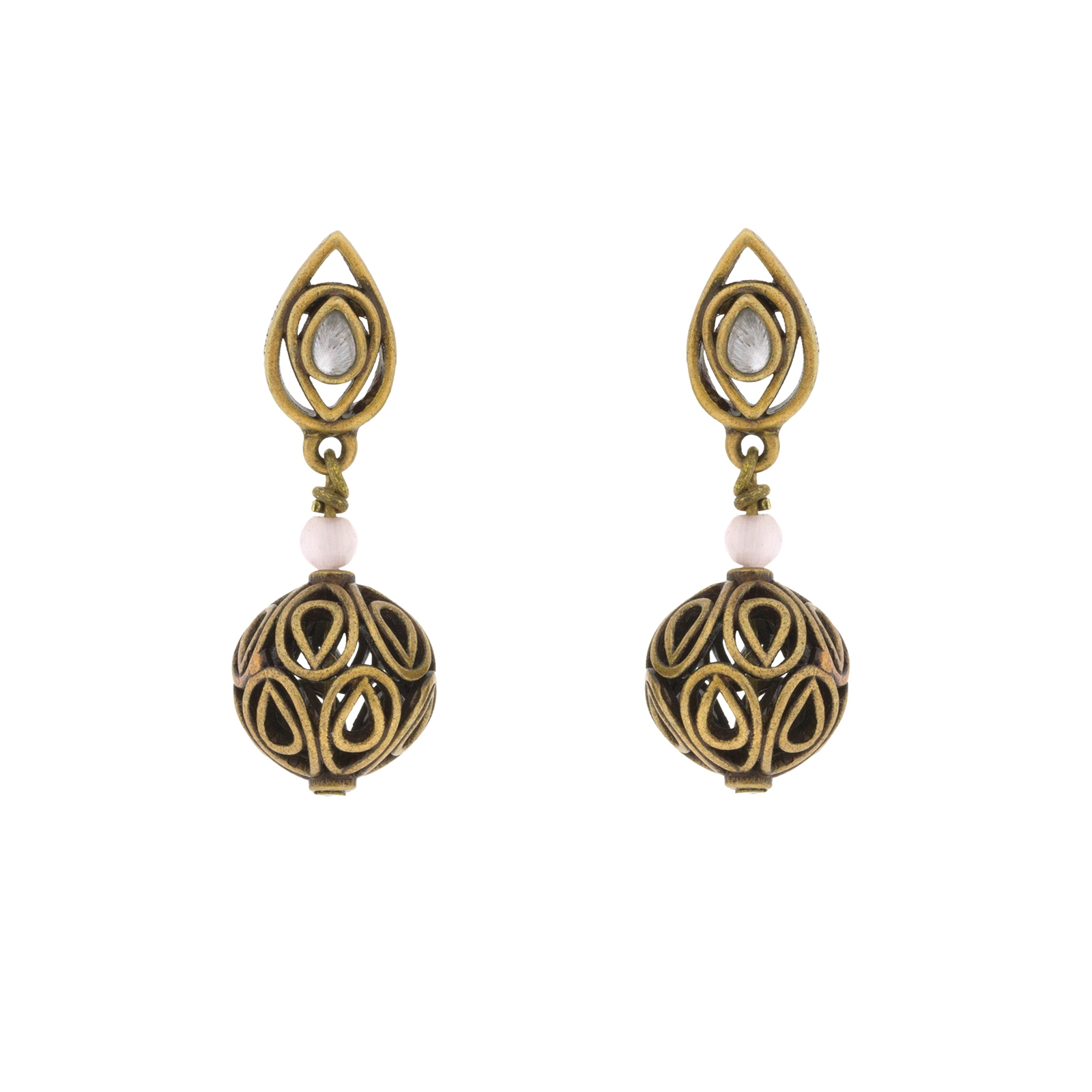 Pendiente vintage con chapado oro antique y cristal