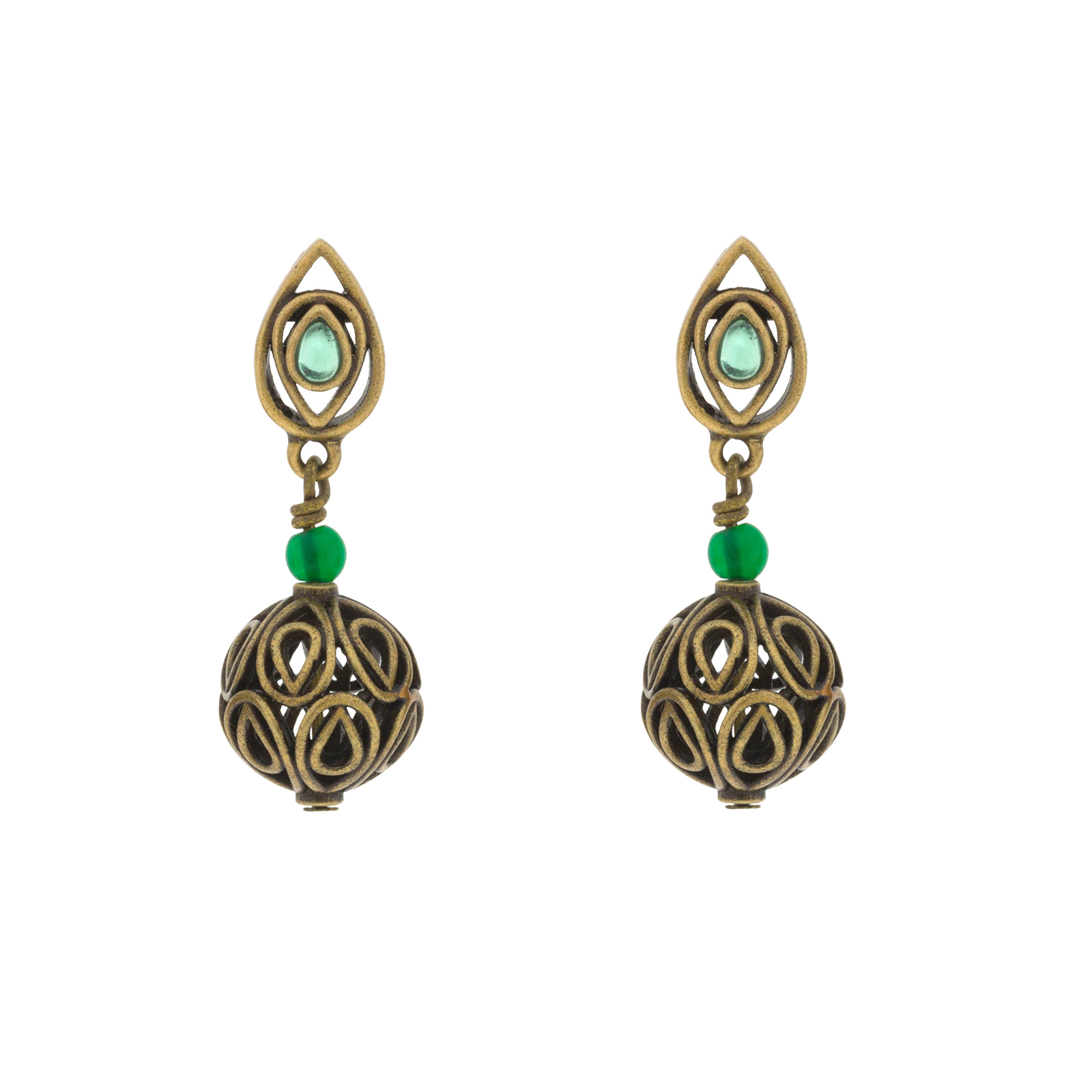 Pendiente vintage con chapado oro antique y cristal