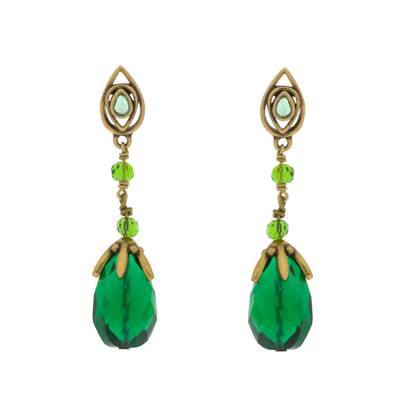 Pendiente vintage con chapado oro antique y cristal