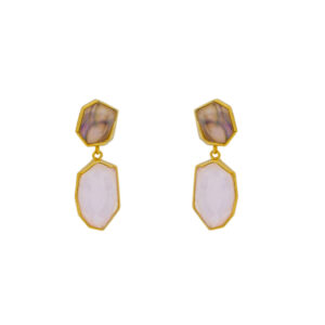 Double Earring with Asymmetrical Gold-Plated Crystal