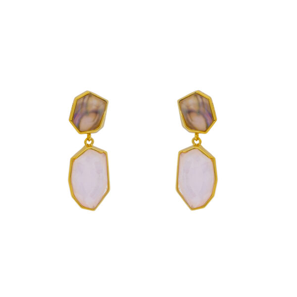 Double Earring with Asymmetrical Gold-Plated Crystal