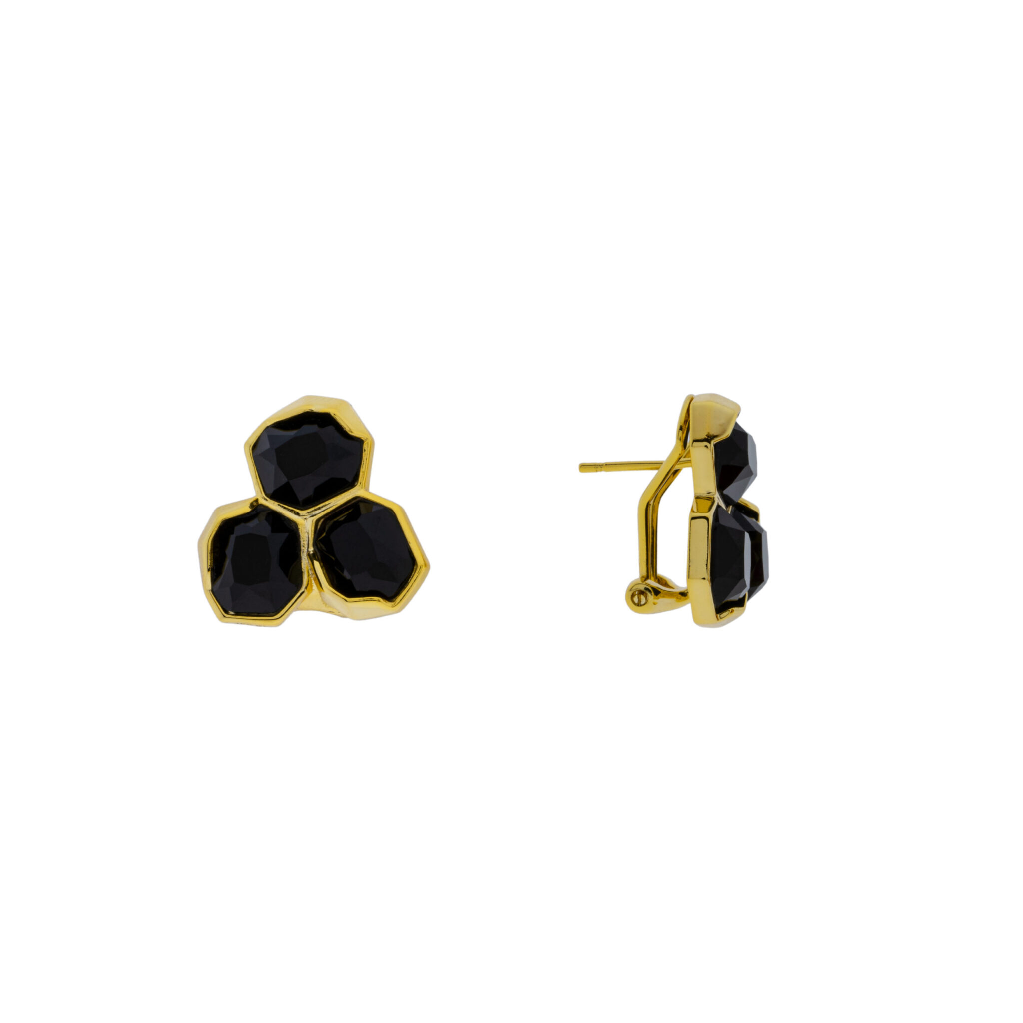 Triple Earring with Asymmetrical Gold-Plated Crystal